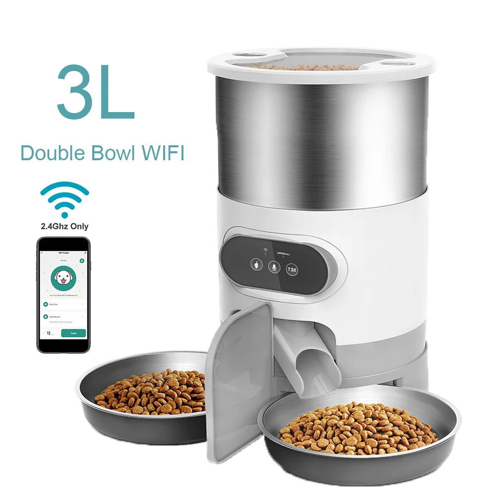 Smart Automatic Pet Feeder Cat Dog Food Dispenser Stainless Steel Bowl Large Capacity with WIFI APP Recording Timing Pet Feeding