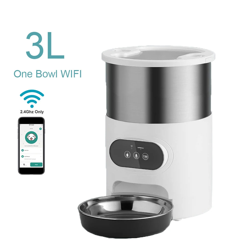 Smart Automatic Pet Feeder Cat Dog Food Dispenser Stainless Steel Bowl Large Capacity with WIFI APP Recording Timing Pet Feeding