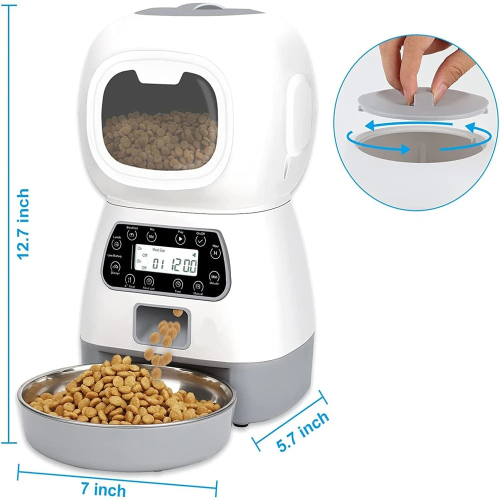 Smart Automatic Pet Feeder Cat Dog Food Dispenser Stainless Steel Bowl Large Capacity with WIFI APP Recording Timing Pet Feeding