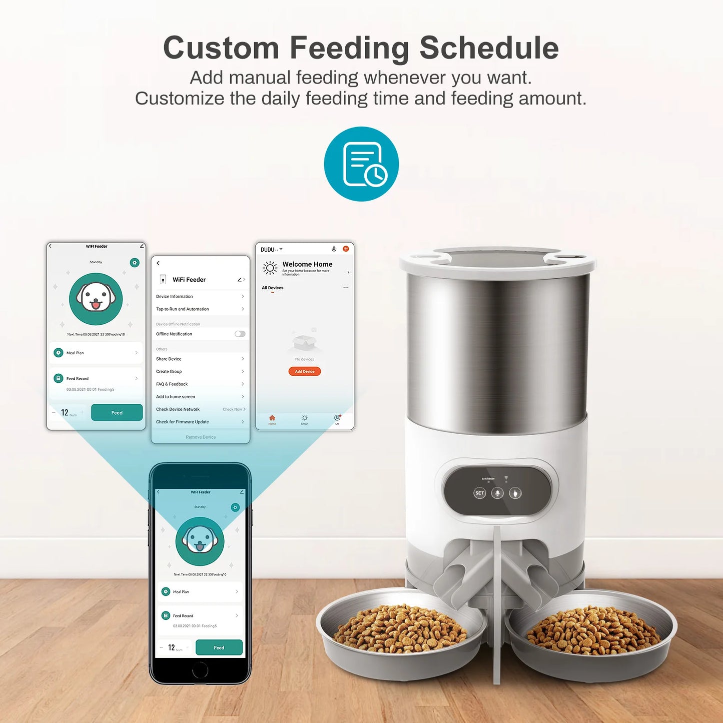 Smart Automatic Pet Feeder Cat Dog Food Dispenser Stainless Steel Bowl Large Capacity with WIFI APP Recording Timing Pet Feeding