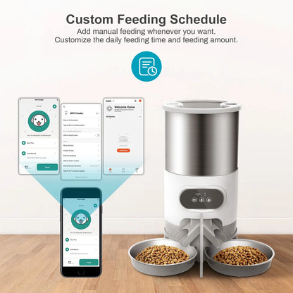 Smart Automatic Pet Feeder Cat Dog Food Dispenser Stainless Steel Bowl Large Capacity with WIFI APP Recording Timing Pet Feeding