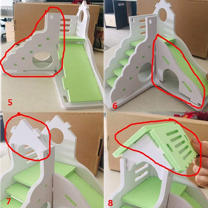 Hamster House Hideout Hideaway Exercise Toys for Rat，Dwarf Hamster Mouse Small Animal Kingdom,Durable Odorless Non-Toxic Wooden Deluxe 2-Story Hut (Pink)
