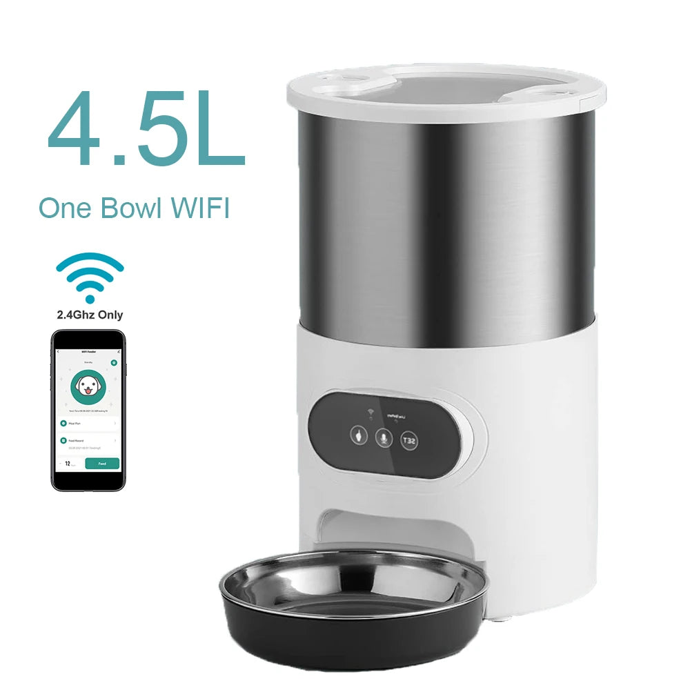 Smart Automatic Pet Feeder Cat Dog Food Dispenser Stainless Steel Bowl Large Capacity with WIFI APP Recording Timing Pet Feeding