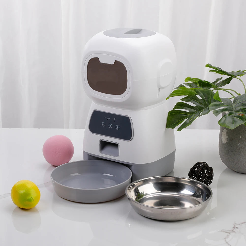 Smart Automatic Pet Feeder Cat Dog Food Dispenser Stainless Steel Bowl Large Capacity with WIFI APP Recording Timing Pet Feeding