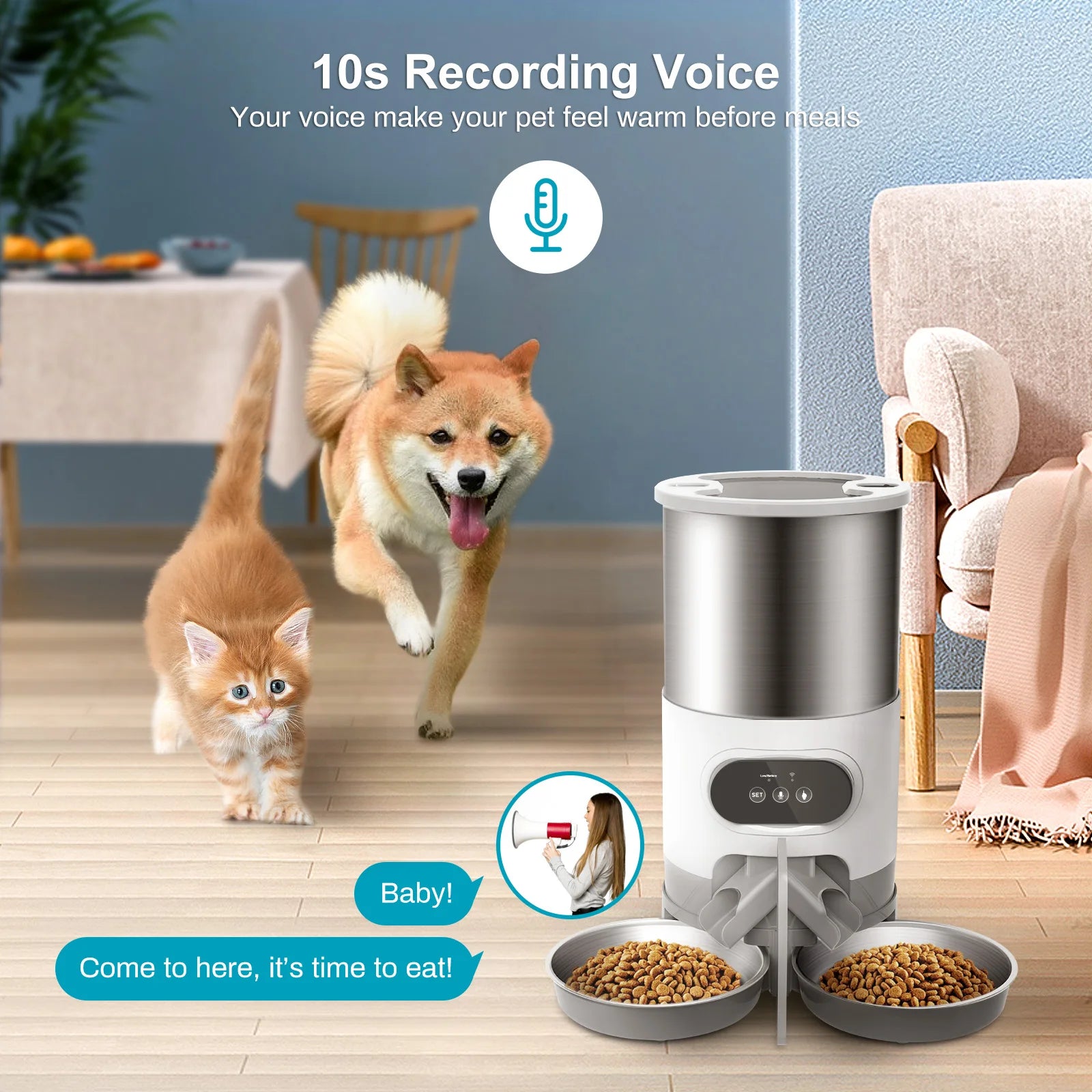 Smart Automatic Pet Feeder Cat Dog Food Dispenser Stainless Steel Bowl Large Capacity with WIFI APP Recording Timing Pet Feeding