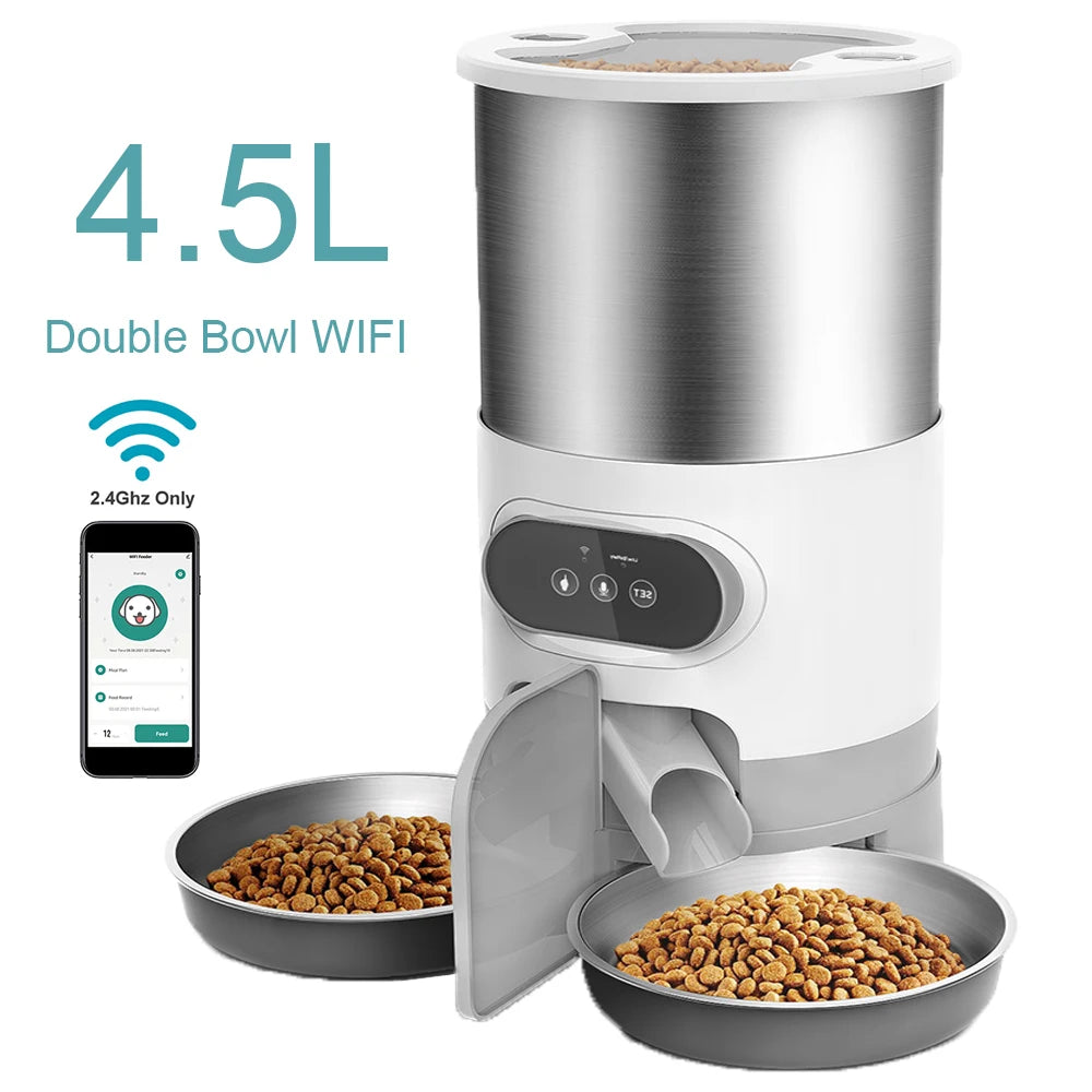 Smart Automatic Pet Feeder Cat Dog Food Dispenser Stainless Steel Bowl Large Capacity with WIFI APP Recording Timing Pet Feeding