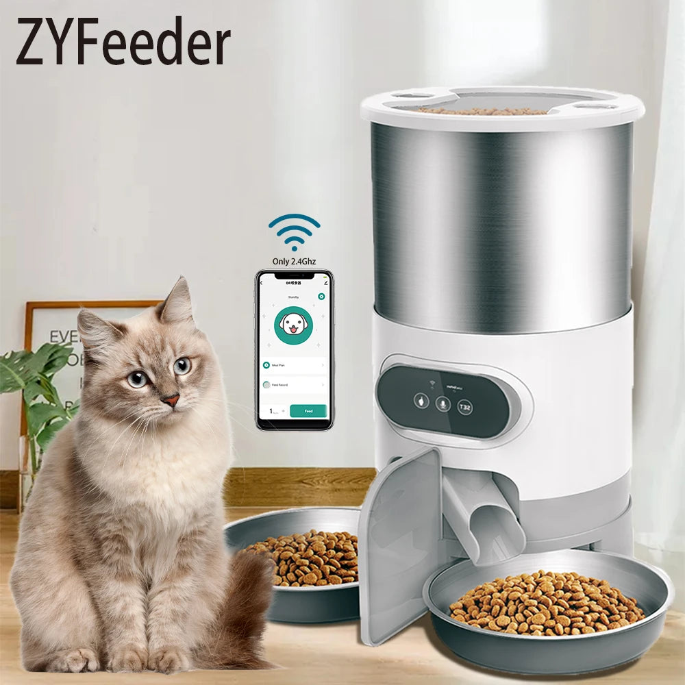 Smart Automatic Pet Feeder Cat Dog Food Dispenser Stainless Steel Bowl Large Capacity with WIFI APP Recording Timing Pet Feeding