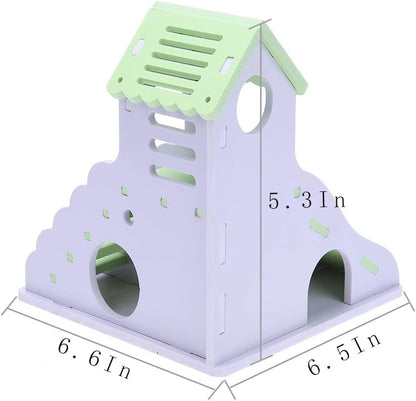 Hamster House Hideout Hideaway Exercise Toys for Rat，Dwarf Hamster Mouse Small Animal Kingdom,Durable Odorless Non-Toxic Wooden Deluxe 2-Story Hut (Pink)